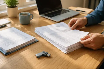 USB Drive and Office Documents on Desk