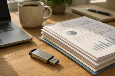 USB Drive and Office Documents on Desk