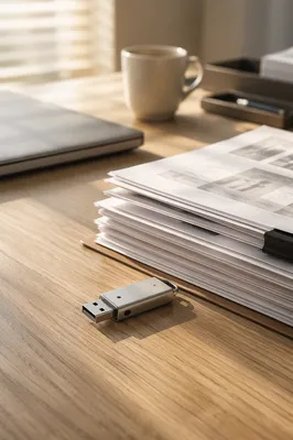 USB Drive and Documents Office Desk