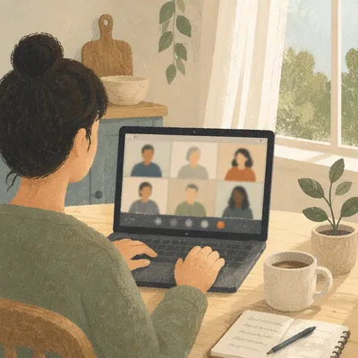 Remote Video Meeting on Laptop Workspace