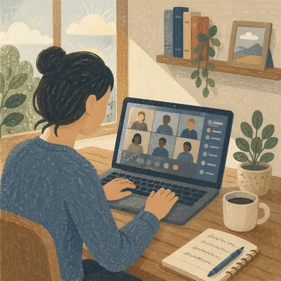 Remote Video Meeting on Laptop Desk