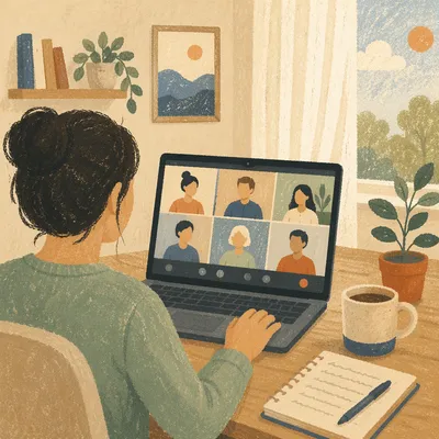 Remote Video Meeting on Laptop Desk