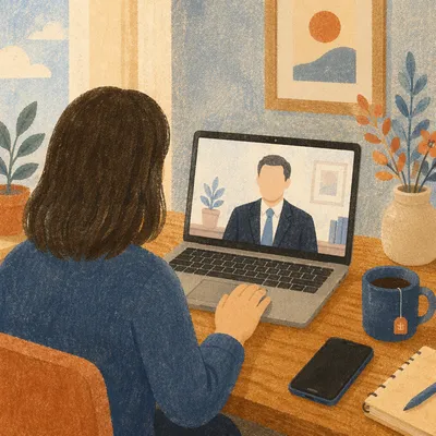 Remote Video Meeting on Laptop Screen