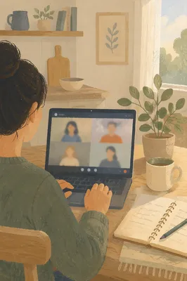 Remote Video Meeting at Kitchen Workspace
