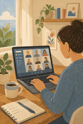 Remote Video Meeting on Laptop Desk