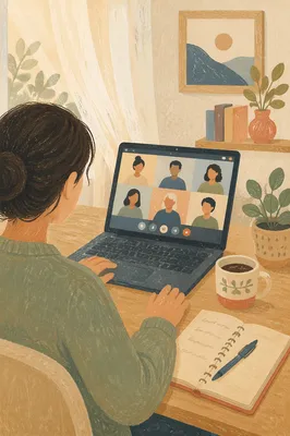Remote Video Meeting on Laptop Desk