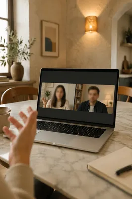 Remote Video Meeting on Laptop Screen