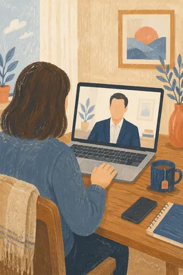 Remote Video Meeting on Laptop Screen