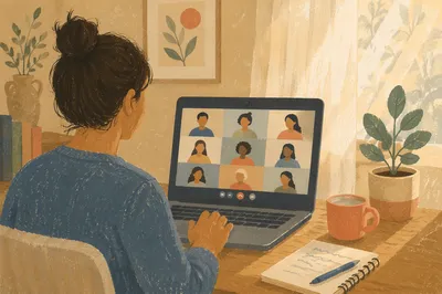 Remote Video Meeting on Laptop Screen