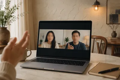 Laptop Video Call in Cozy Workspace