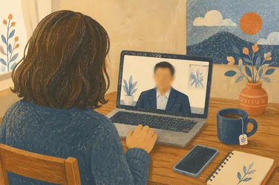 Remote Video Meeting on Laptop Desk