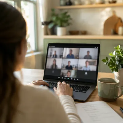 Remote Video Meeting on Laptop Workspace