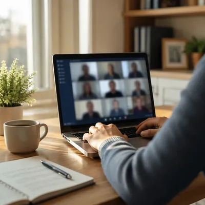 Remote Video Meeting on Laptop Desk