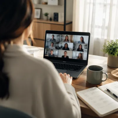 Remote Video Meeting on Laptop Screen