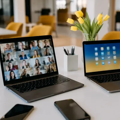 Remote Video Meeting on Office Laptops