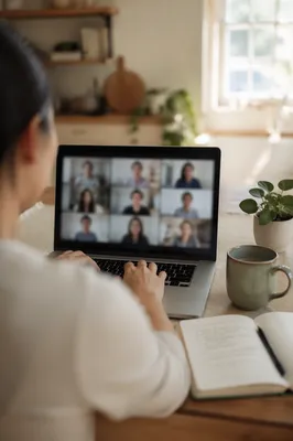 Remote Video Meeting on Laptop at Home