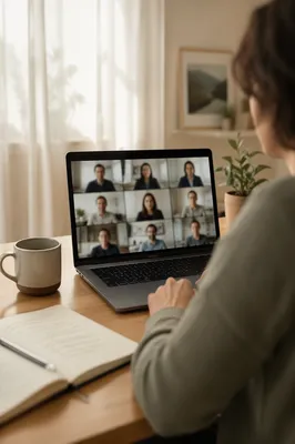 Remote Video Meeting on Laptop Screen