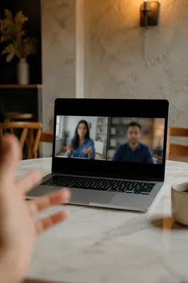 Remote Video Meeting on Laptop Screen