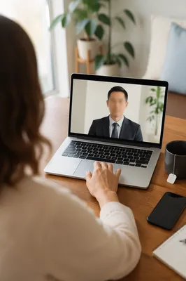 Remote Video Meeting on Laptop Screen