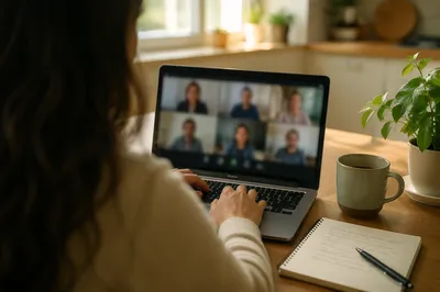Remote Video Meeting on Laptop Workspace