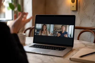 Remote Video Meeting on Laptop Screen