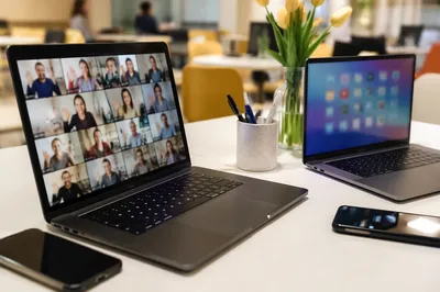 Remote Video Meeting on Office Laptops