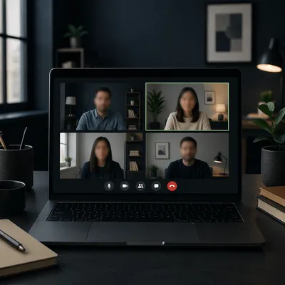 Remote Team Video Conference on Laptop