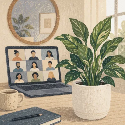 Remote Video Meeting with Home Office Plant