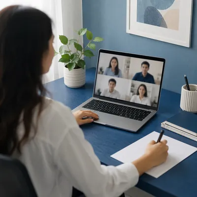 Remote Video Conference on Office Laptop