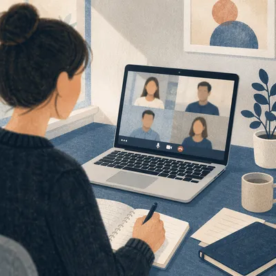 Laptop Video Conference in Modern Office