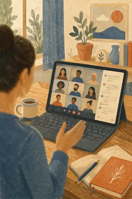 Remote Team Video Call on Laptop