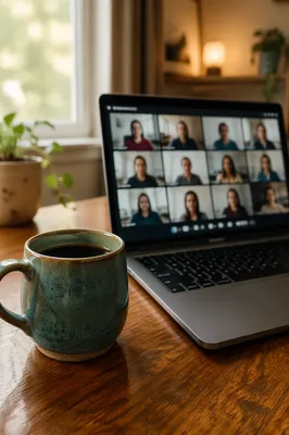 Remote Team Video Call With Teal Mug