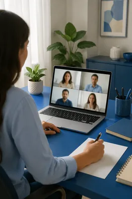 Remote Video Conference on Office Laptop