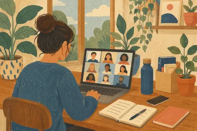 Remote Business Video Conference at Laptop