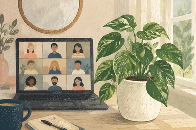 Remote Work Video Call with Houseplant