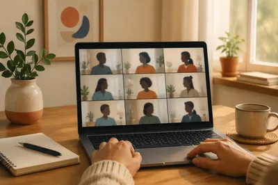 Remote Video Conference on Laptop Screen