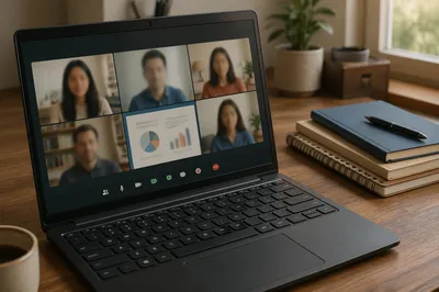 Laptop Video Conference on Wooden Desk