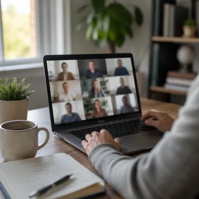 Morning Video Conference on Home Office Laptop