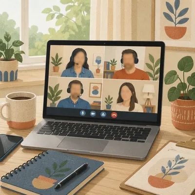 Remote Business Video Conference on Laptop