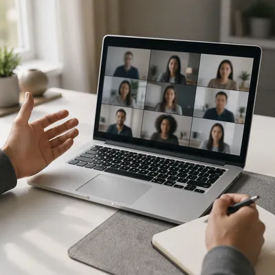 Laptop Video Conference Meeting on White Desk