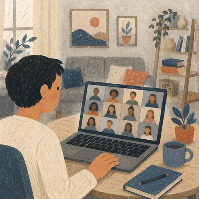 Remote Video Conference Call on Laptop