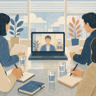 Modern Video Conference Meeting on Laptop
