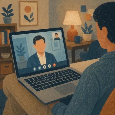 Evening Laptop Video Conference Meeting