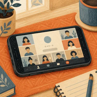 Remote Video Meeting on Smartphone Desk