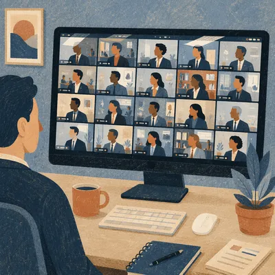 Blurred Business Video Conference on Desktop Monitor