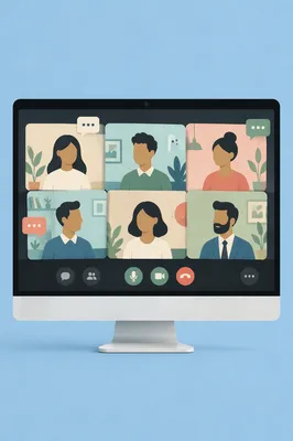 Pastel Video Conference on Desktop Monitor