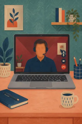 Remote Business Video Conference on Laptop