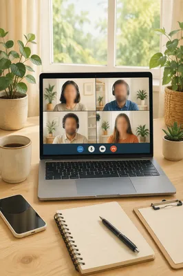 Remote Business Video Call on Laptop