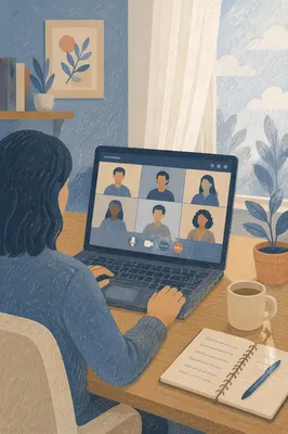 Focused Video Conference on Home Office Laptop