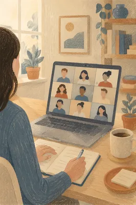 Remote Video Conference at Home Office Desk